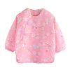 Pink Plum Blossom Baby Eating Smock Inner Waterproof Chinese Style Kids Bibs Long Sleeve Princess Apron