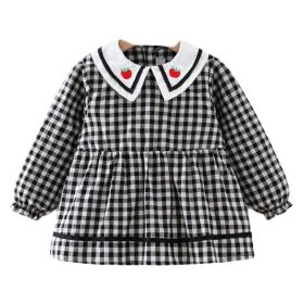 Black Grid Baby Smock Infant Eating Inner Waterproof Bib Girls Long Sleeve Painting Smock Apron