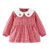 Red Grid Baby Eating Smock Infant Inner Waterproof Bibs Girls Long Sleeve Painting Smock Apron