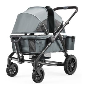 VEVOR All-Terrain Stroller Wagon, 2 Seats Foldable Expedition 2-in-1 Collapsible Wagon Stroller, Includes Canopy, Parent Organizer