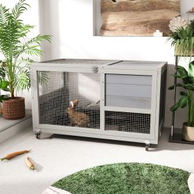 2-Tier Rabbit Hutch on Wheels, Wood Bunny Cage with Ramp, Tray, Doors, Openable Top, Lockable, Pet House for Small Animals, Easy to Clean, Gray