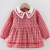 Red Grid Baby Smock Infant Eating Inner Waterproof Bib Girls Long Sleeve Painting Smock Apron