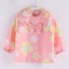 Pink Yellow Flower Baby Eating Smock Inner Waterproof Kids Bibs Long Sleeve Princess Apron