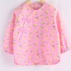 Pink Floral Baby Eating Smock Inner Waterproof Chinese Style Kids Bibs Long Sleeve Princess Apron